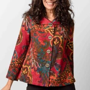 Habitat Paisley Button Cardigan Womens XL Burgundy Multicolor Button Sweater